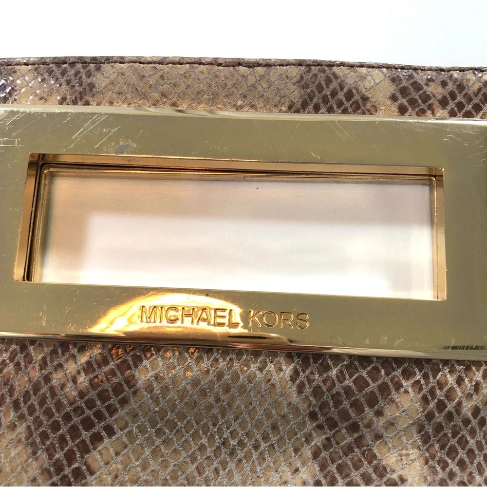 Michael Kors Python Snakeskin Embossed Genuine Leather Berkeley Clutch Bag Purse